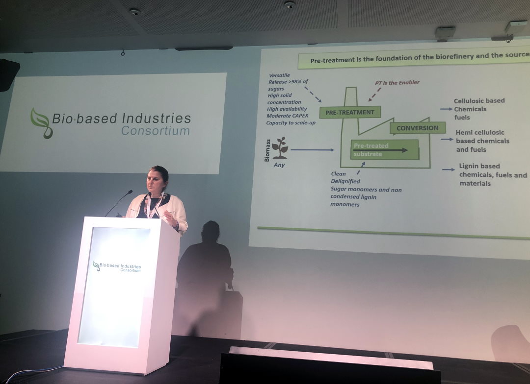 Theodora Retsina presenting at the Bio-based Industries Consortium GA Meeting on biorefinery innovation